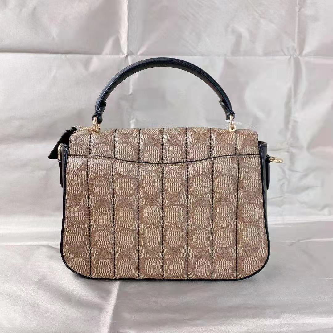 Coach C5645 Marlie Top Handle Satchel In Signature Canvas With Quilting In Khaki/Black Coach C5645 Marlie Top Handle Satchel In Signature Canvas With Quilting In Khaki/Black